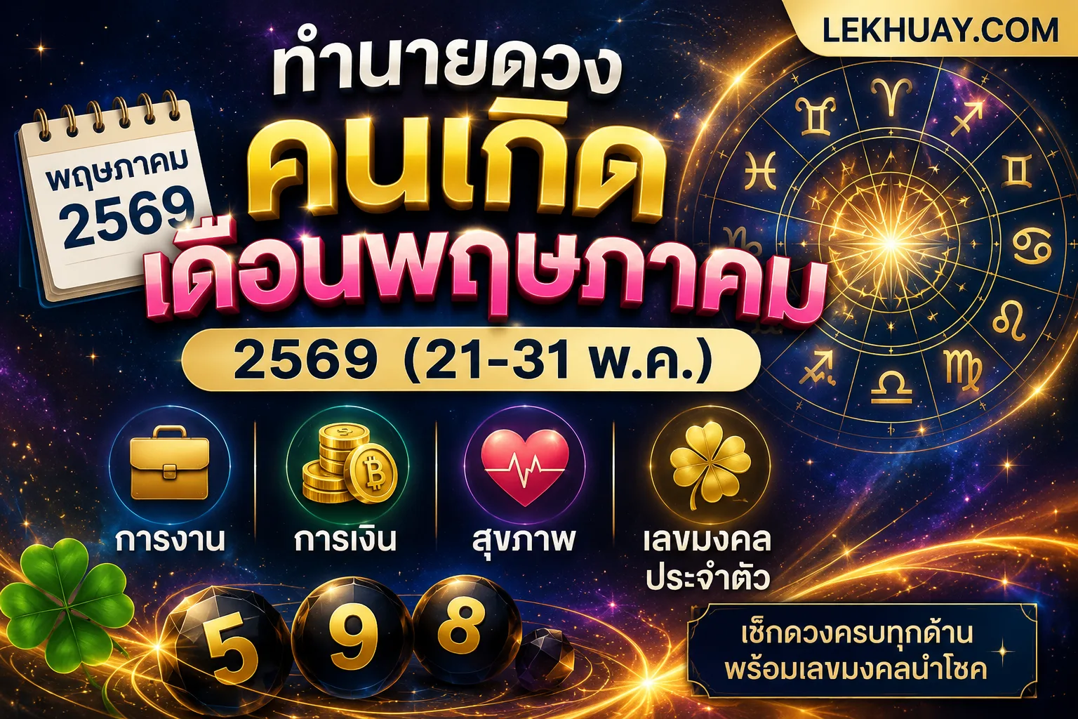 ทำนายดวงคนเกิดเดือนพฤษภาคม 2569 (21-31 พ.ค.) การงาน การเงิน สุขภาพ และเลขมงคลประจำตัว
