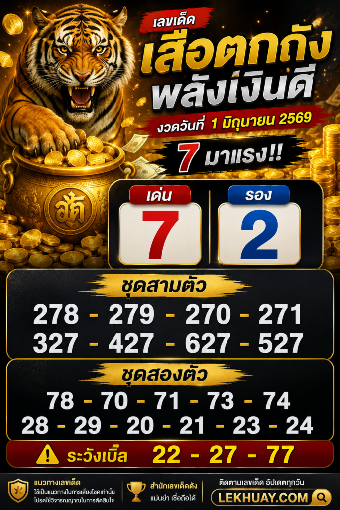 เสือตกถังพลังเงินดี งวดวันที่ 1 มิถุนายน 2569