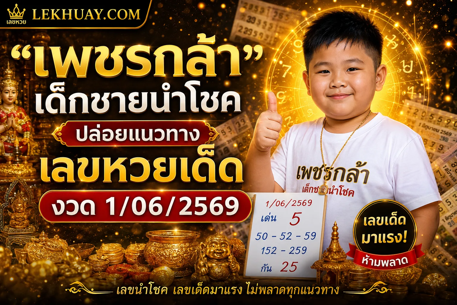 เพชรกล้า เด็กชายนำโชค" ปล่อยแนวทางเลขหวยเด็ดงวด 1/06/2569