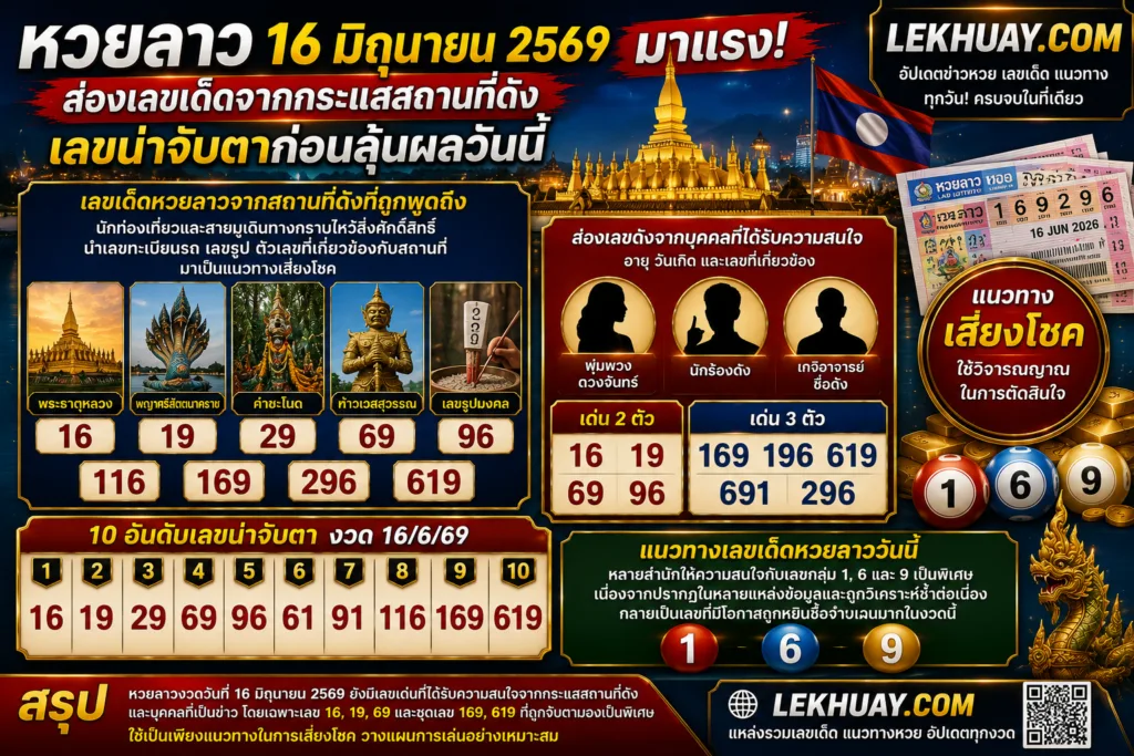 เลขเด็ดหวยลาว 16 มิถุนายน 2569 ส่องเลขดังจากสถานที่ศักดิ์สิทธิ์และกระแสข่าว