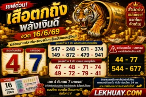เปิดโผเลขเด็ด เสือตกถังพลังเงินดี งวด 16 มิถุนายน 2569