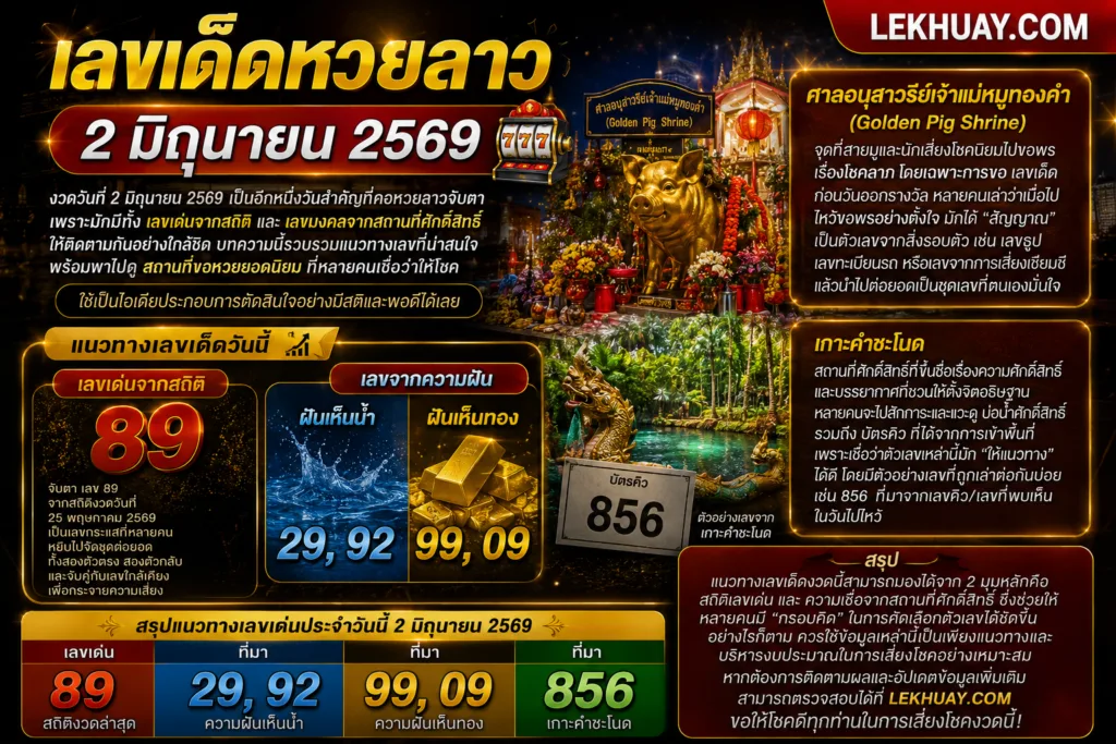 เลขเด็ดหวยลาว 2 มิถุนายน 2569 