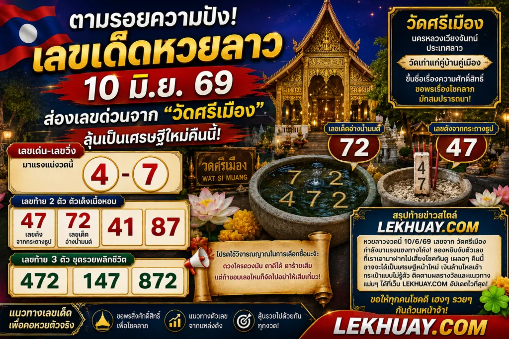 เลขเด็ดหวยลาว 10 มิ.ย. 69