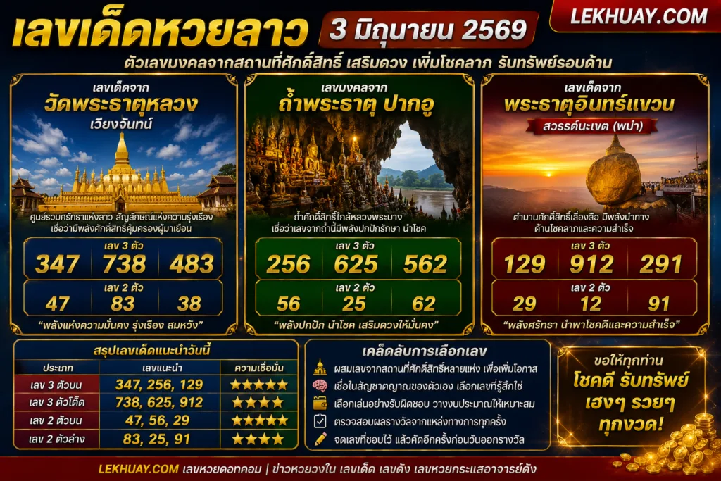 เลขเด็ดหวยลาว 3 มิถุนายน 2569 