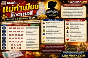 เลขเด็ด แม่ทำเนียนล็อตเตอรี่ งวดวันที่ 16 มิถุนายน 2569