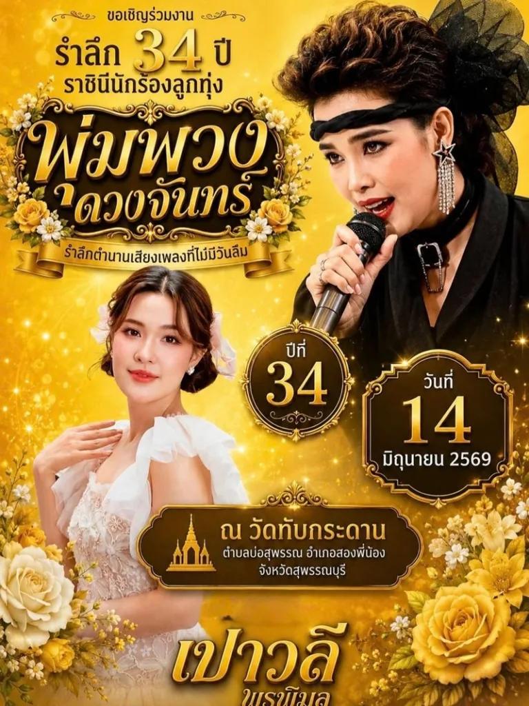 ส่องด่วน! เลขเด็ดงานรำลึก 34 ปี "พุ่มพวง ดวงจันทร์" แนวทางหวยงวด 16 มิ.ย. 69