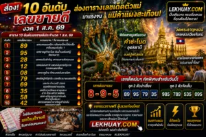 ตารางสรุป 10 อันดับเลขขายดีประจำงวดวันที่ 1 สิงหาคม 2569 พร้อมเลขเด็ดคัดพิเศษ 2 ตัวและ 3 ตัวจากเว็บไซต์ LEKHUAY.COM
