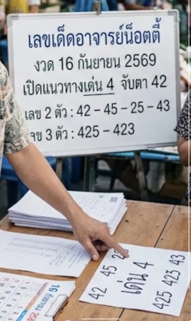 สรุปเลขเด็ดอาจารย์น็อตตี้ งวด 16 กันยายน 2569 เลขเด่น 4 เลข 2 ตัว 42, 45, 25, 43 และเลข 3 ตัว 425, 423