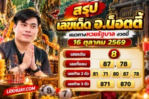 สรุป เลขเด็ด อ.น๊อตตี้ งวด 16 ตุลาคม 2569 เลขเด่น 8 เลขท้ายสองตัว 81, 71, 80, 87, 78 เลขท้ายสามตัว 871, 870